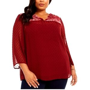 Style & Co. Deep Red Sheer Sleeve Blouse